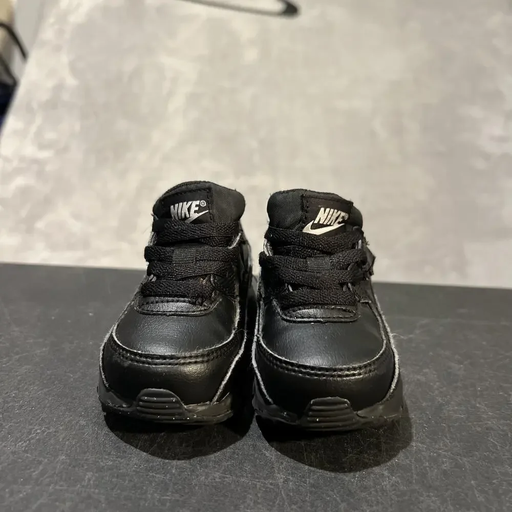Nike Air Max 90 EasyOn Shoes Toddler Size 5C Triple Black Leather Boys Sneakers